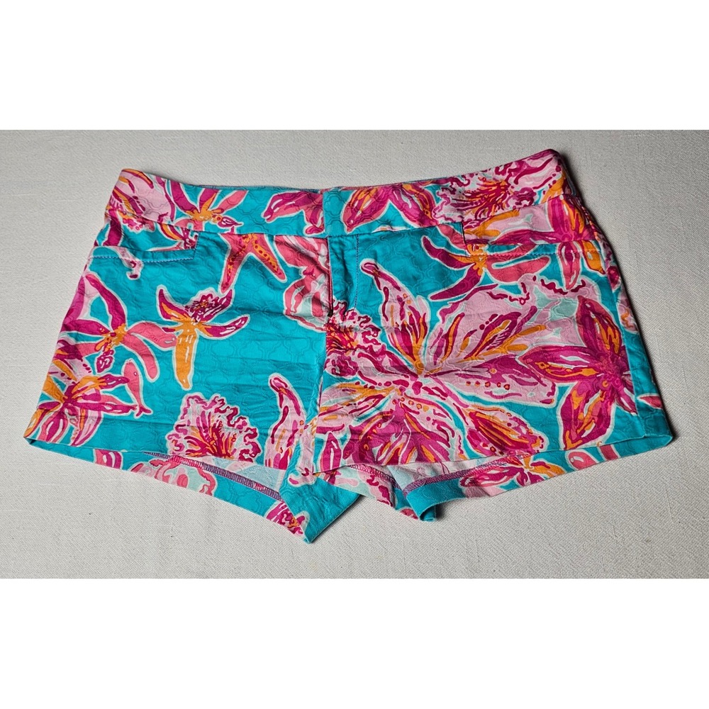 Lilly Pulitzer Callahan Shorts Blue Pink Floral Starfish Jacquard Size 12